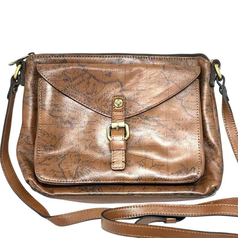 PATRICIA NASH The Avellino Crossbody Bag Purse Brown Leather Map Riot Rust Euro